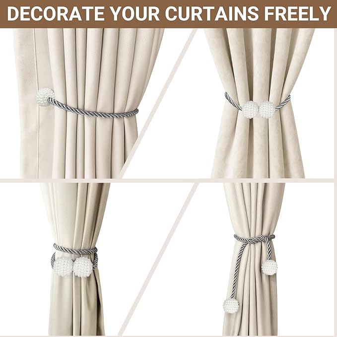 Hion Magnetic Curtain Tiebacks Grey 6 Pack, Curtain Tiebacks Buckles Holdbacks Holders Hooks Clip for Home Bedroom Office Decorative Thick or Thin Curtain