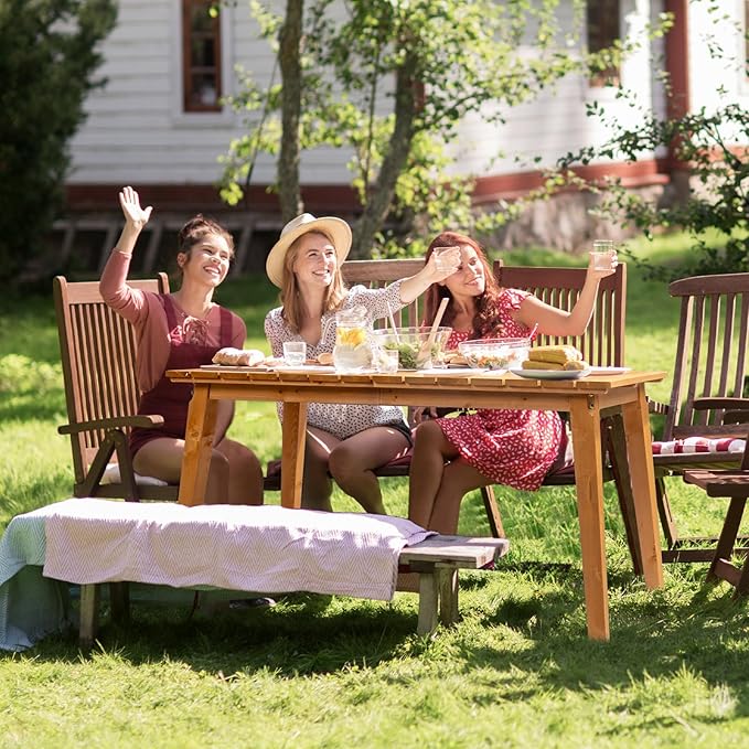 VINGLI Rectangular Outdoor Dining Table, Solid Cedar Wood Patio Table for 4-6 People, Waterproof Garden Table for Yard, Deck, Poolside (Teak)