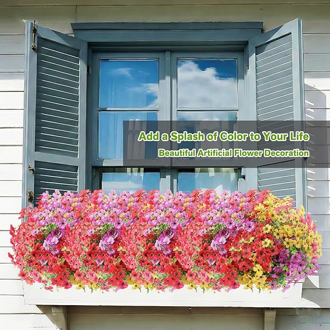 Artificial Flowers for Outdoor,Silk Flowers No Fade Fake Plastic Flowers Faux Plants for Outdoors Outside Front Porch Hanging Planter Window Box Garden Home Decoration,13 Pack(Multi-Colour2)