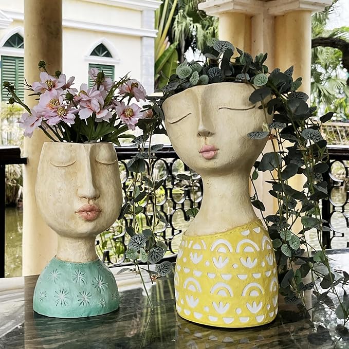 DiliComing Face Planter-Pots for Indoor Plants - 11 Inch Tall Planters for Flowers Head Planter with Drainage for Patio Yard Garden Succulent Pots Garden Decor 6 x 6 x 11 Inch