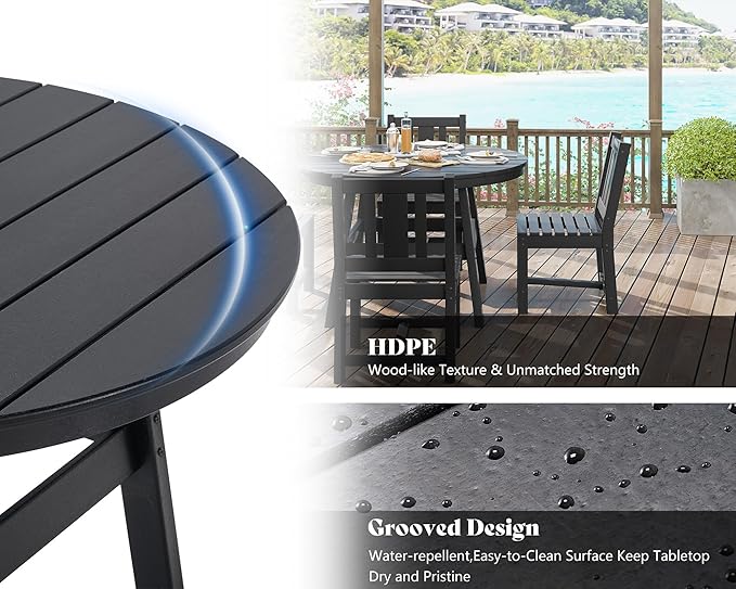 AMERLIFE 5 Piece HDPE Outdoor Dining Table & Chairs Set, All-Weather Patio Table and Chairs Set Furniture with Umbrella Hole for Garden, Backyard, Poolside, Seaside, Black