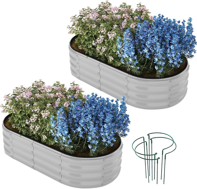 Galvanized Metal Planter Raised Garden Bed Kit for Gardening Outdoor Garden Box Raised Flower Bed 2PC Gray 4X2X1FT