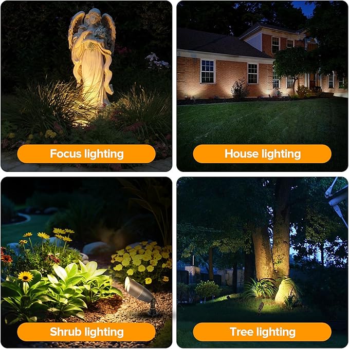 LUTEC Solid Brass Low Voltage Landscape Lighting, 12V Heavy Duty Waterproof Landscape Spotlights Bronze, Wired Uplights Outdoor Fixtureswith ABS Spike, Garden Yard Pathway Tree with MR16 Bulb