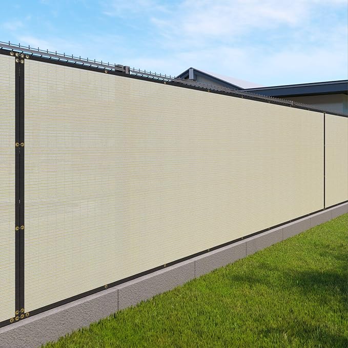 Windscreen4less Privacy Fence Screen Heavy Duty Windscreen Fencing Mesh Fabric Shade Net Cover with Brass Grommtes for Outdoor Wall Garden Yard Pool Deck, 6'x50' Beige