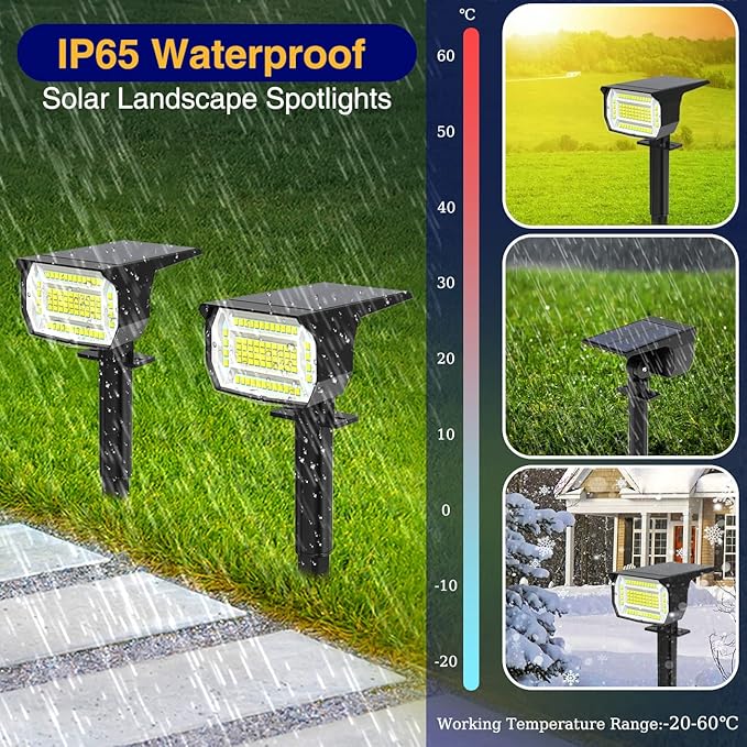 LOTMOS Solar Spot Lights Outdoor Waterproof IP67, 10 Pack Landscape Spotlights with 72 LEDs，3 Modes/ 2-in-1/Auto On/Off Solar Powered Flood Lights for Outside Garden Lawn Patio Driveway (Warm White)