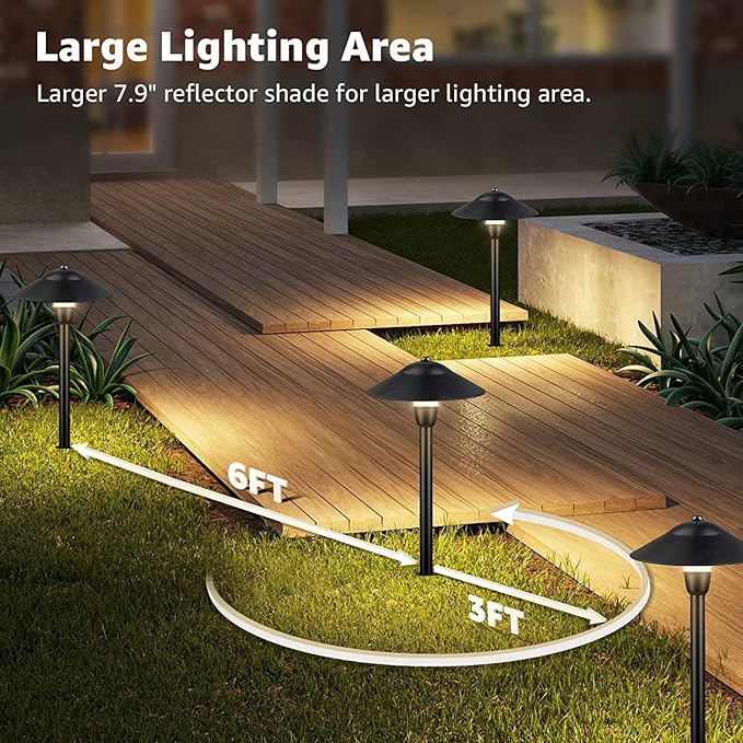 SUNVIE Low Voltage Pathway Lights Wired Path Light Outdoor 3W 12-24V 3000K Waterproof Aluminum LED Landscape Lights with Connector for Garden Walkway Yard - ETL Listed Cord, 8 Pack
