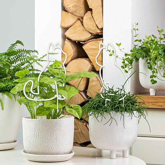 Cat-Shaped Small Trellis for Potted Plants, 13 inches Hoya Trellis 2 Pack, Metal Plant Trellis for Climbing Plants Indoor, Houseplants Trellis Indoor (White)