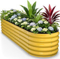 8x2x1.5 ft Galvanized Steel Raised Garden Bed, Raised Garden Bed Kit, Galvanized Planter Box Outdoor, 18" Tall Oval Large Metal Raised Bed for Gardening Vegetables Flower Herb (Cream Yellow)