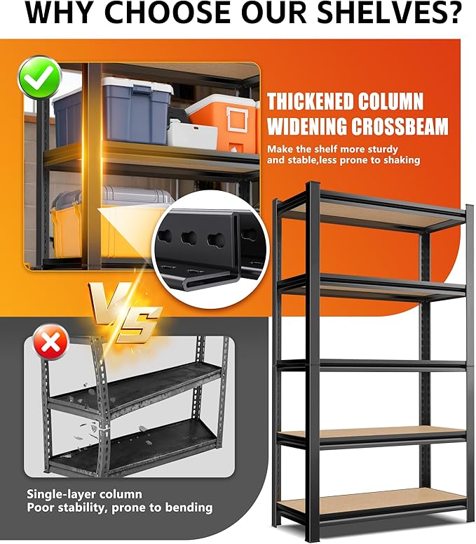 AOAORRG Set of 3 Garage Shelving Heavy Duty Storage Shelves, Metal Adjustable Shelving Unit, Utility Garage Organizer Shelf for Basement, Pantry, Kitchen, Warehouse, 45.6" Wx17.7 Dx71.2 H, Black