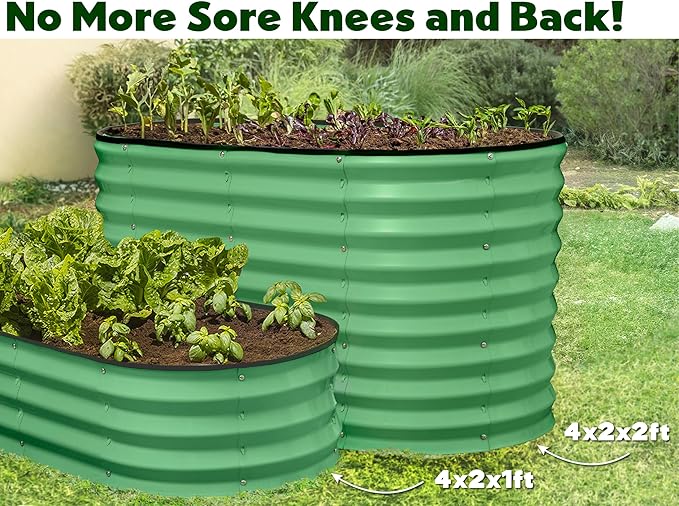 Plant & Plot Galvanized Raised Garden Beds Outdoor // 4×2×2 ft Planter Raised Beds for Gardening, Vegetables, Flowers // Large Metal Garden Box (Light Green) // Patented Tool-Free Design
