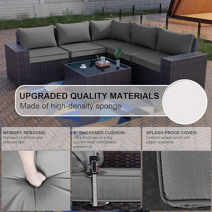 Kullavik 12 Pieces Outdoor Patio Furniture Set PE Wicker Rattan Sectional Sofa Patio Conversation Sets,Grey