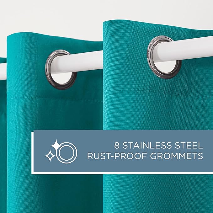 TOWN & COUNTRY BASICS Cabana Solid Heavyweight Indoor Outdoor Curtains, Light Filtering Opacity with Grommet Top, Water Repellent, 2-Pack Set, 54"x120", Teal