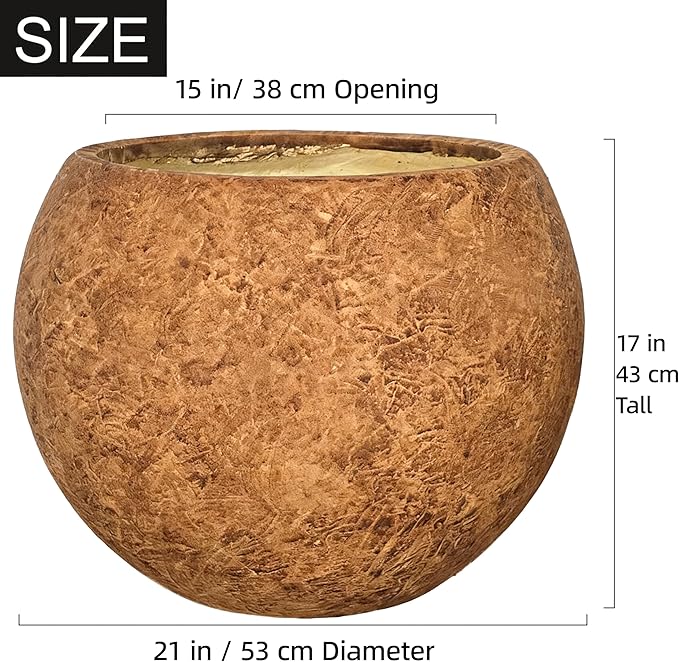 17 H x 21" Dia (15" Pot Opening) Round Fiberstone Planter with Drainage Hole, Indoor/Outdoor Large Plant Pot for Home Patio Garden, Ideal for Large Plants-Camel