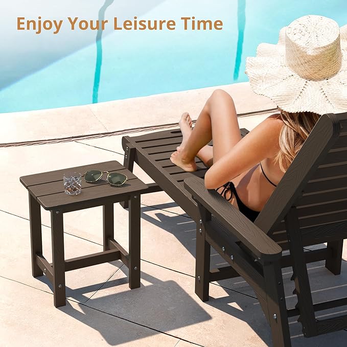 LUE BONA Outdoor Side Table Set of 2, HDPS Small Outdoor Table, Adirondack Side Table, Outside End Table for Patio, Deck, Pool, Weather Resistant/Easy Maintenance/Indoor or Outside Use, Dark Brown