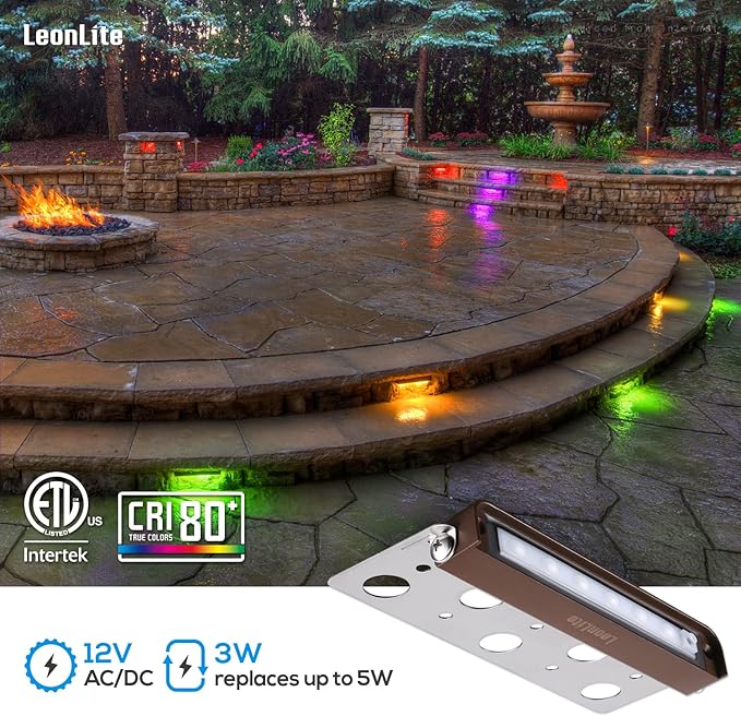 LEONLITE 8-Pack Premium Series RGB 7 Inch 3W LED Retaining Wall Lights Swivel, Color Changing Hardscape Lighting Low Voltage, 12V-24V AC/DC LED Landscape Hardscape Paver Light, Outdoor Step Light, ETL
