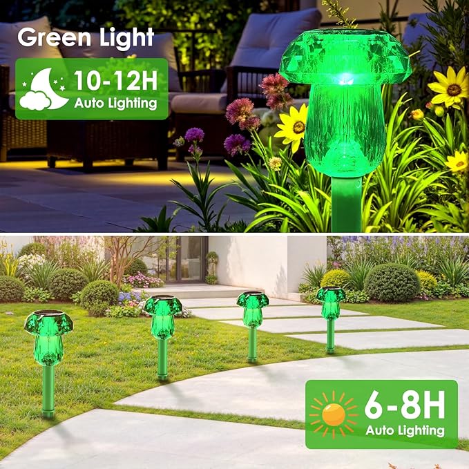 Mancra 8 Pack Solar Garden Lights Outdoor, Green LED Mushroom Solar Pathway Lights Waterproof Dusk to Dawn Solar Lights for Yard Walkway Garden Decor