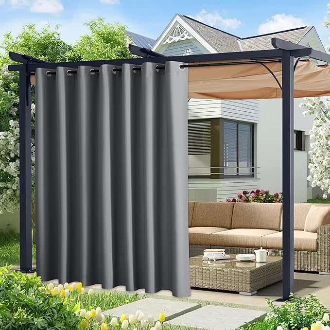 NICETOWN Canvas Outdoor Curtains Extra Wide for Patio Waterproof, Rustproof Grommet Outside Vertical Drapes for Gazebo & Porch & Cabana, W100 x L84, Dark Grey, 2 Panels