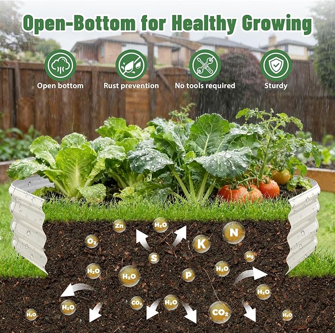 Hexagon Raised Garden Bed, 48 Inch Diagonal & 12 Inch Tall, Galvanized Steel Planter Box with Wave-Shaped Metal Panels for Outdoor Flower,Tree,Herb & Vegetable Garden (Cream white, 4FT X 1FT)