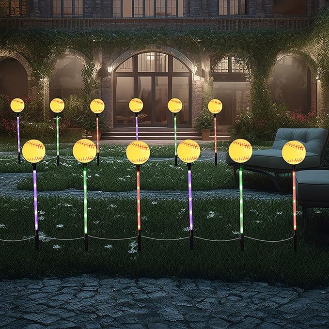 Solar Lights Outdoor, Baseball Theme LED Stake Light for Garden Yard Pathway Patio Walkway Landscape Decoration