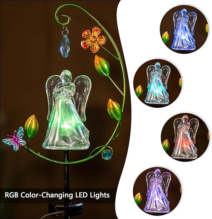 Solar Angel Light for Cemetery Decor - Color Changing Memorial Gift, Outdoor Garden Stake Light for Grave, Yard, Patio - Waterproof Sympathy Decoration with LED