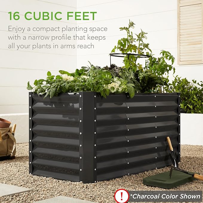 Best Choice Products 4x2x2ft Outdoor Metal Raised Garden Bed, Deep Root Box Planter for Vegetables, Flowers, Herbs, 119 Gallon Capacity, 100% Non Toxic Materials - Dark Brown Wood Grain