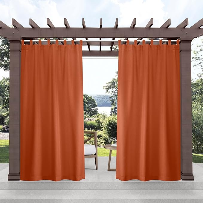 Exclusive Home Cabana Solid Indoor/Outdoor Light Filtering Hook-and-Loop Tab Top Curtain Panel Pair, 54"x108", Mecca Orange