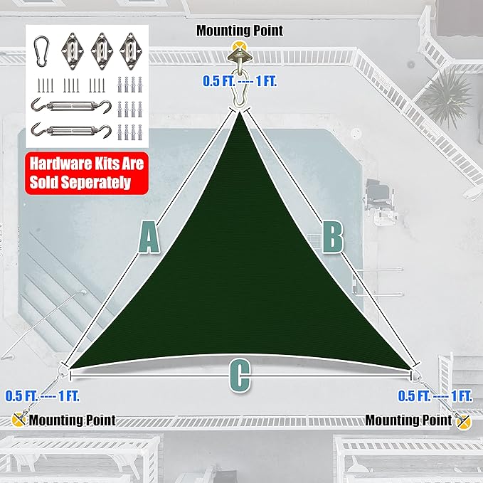 Amgo Custom Size 20' x 20' x 20' Green Triangle Sun Shade Sail UPF50+ AGTAPRT12, Order to Make Canopy Awning, 95% UV Blockage, Water & Air Permeable, Commercial Standard (We Customize)