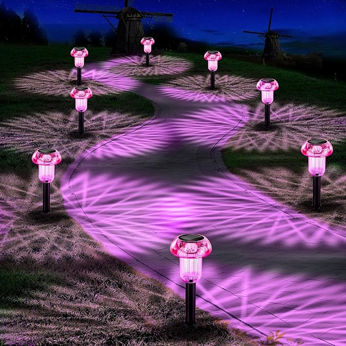 Easter Solar Pathway Lights Outdoor Decorative 4 Pack, Purple LED Mushroom Solar Lights Outdoor Waterproof Solar Powered Decor for Yard Driveway Patio, Valentines Day Halloween Christmas Garden Decor