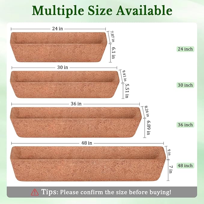 Halatool 4 Pack 36 Inch Trough Coco Fiber Replacement Window Box Liners Pre-Formed Coconut Liners for Planters Natural Coco Liner for Wall Hanging Basket Flower Pot Fence and Railing