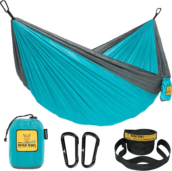 Wise Owl Outfitters Camping Hammock – 500lbs Portable Hammock with Tree Straps - Travel, Backpacking, Hiking, Outdoors Camping Gear - Single or Double