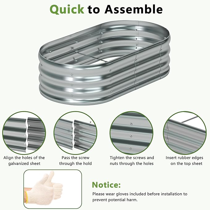 4x2x1ft(2 Pack) Galvanized Oval Raised Garden Bed,Outdoor Planter Box Metal Patio Kit Planting Bed for Vegetables Flowers Herb,Silver