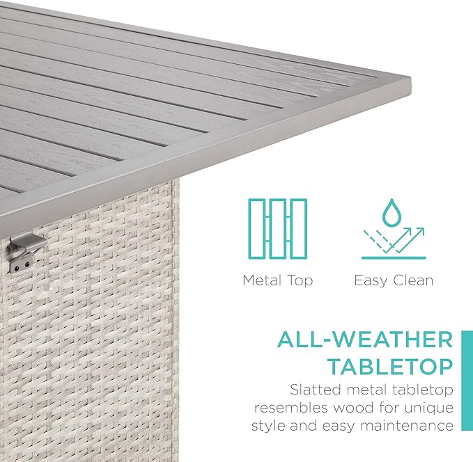 Best Choice Products 5-Piece Outdoor Wicker Bar Table Set for Patio, Poolside, Backyard w/Built-in Bottle Opener, Hidden Storage Shelf, Metal Tabletop, 4 Stools - Gray