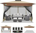 COBIZI 13x13 FT Pop up Gazebo on Clearance - Outdoor pop up Canopy Tent,carpas para Patio, Shelter - Screen Tents with Portable Carry Bag, Patio Gazebos for Camping,Garden,Deck,Backyard,Khaki