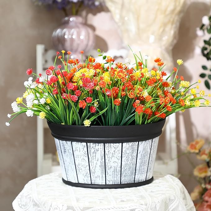 Layhit 6 Pcs Wall Hanging Planters Outdoor Pot Planter Wine Barrel Planter Distressed Oak Thickened Plastic Water Storage Flower Pots for Flower Indoor Outdoor(12 Inches,Wood White)
