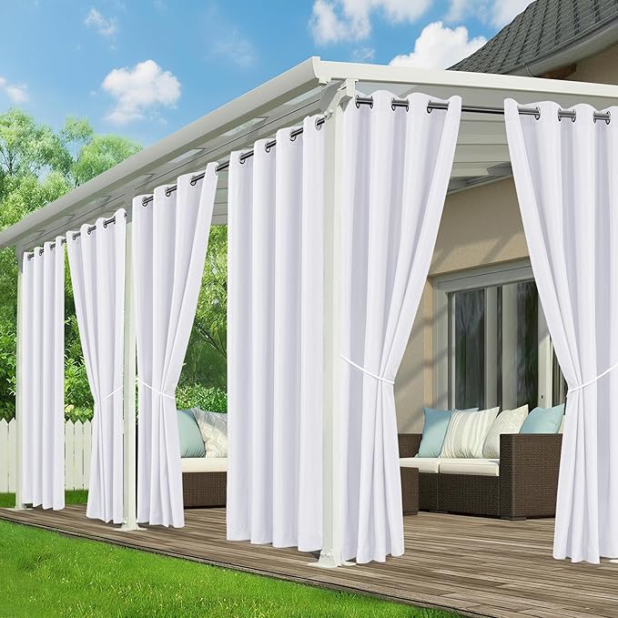 White Outdoor Curtains for Patio Waterproof - 6 Panels Privacy Weatherproof Outside Curtains with Grommets for Pergola, Gazebo, Porch, Cabana, Balcony, 54 x 84 Inch