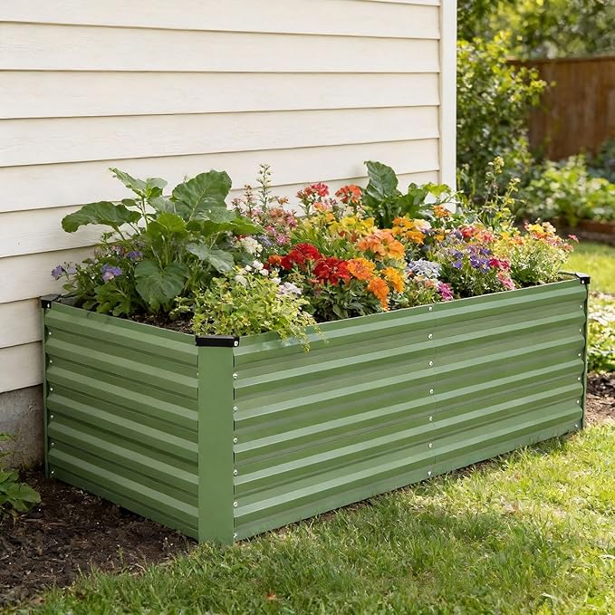 INNO STAGE 6x3x2ft Galvanized Raised Garden Bed, Raised Garden Bed Kit-Metal Planter Box Outdoor, Planting for Vegetables, Fruits, Herbs, Flowers, OliveGreen