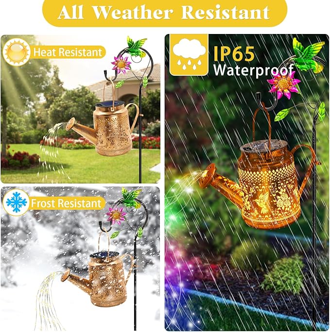 2 Pack Solar Lanterns Outdoor Waterproof,Hummingbird Watering Can Garden Decor,Hanging Solar Path Lights Yard Art,Outside Patio Decorations Gardening Christmas Gifts for Mom Grandma Women (with Hook)