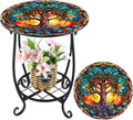 Outdoor Side Table Round Small Mosaic Patio Accent Indoor End Plant Coffee Tea Table for Yard Patio Porch Garden Living Room, Bedroom(Tree Style,14 Inch)