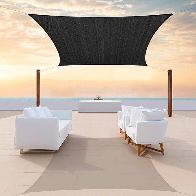 ColourTree TAPR1616 Custom Size 6' x 16' Black Sun Shade Sail Canopy UV Block UPF50 Rectangle - Commercial Standard Heavy Duty - 190 GSM - 3 Years Warranty