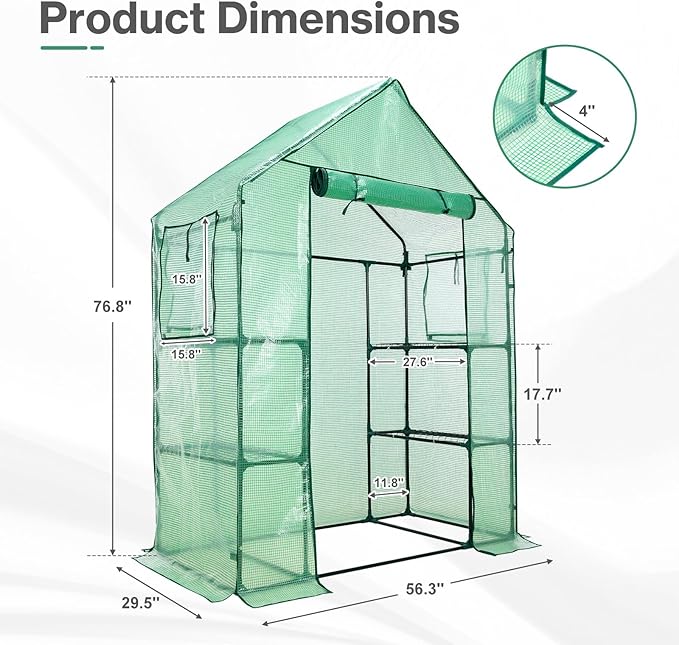 Aoodor Walk-in Greenhouse with 4 Shelves, 4.7×2.5×6.4 ft Outdoor Garden Plant House with PE Cover for Growing Vegetables, Flowers, Herbs