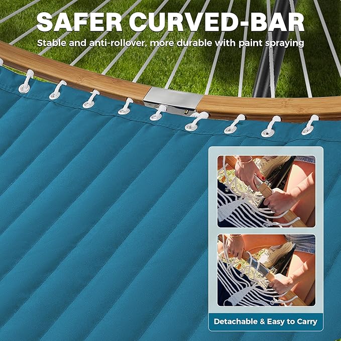 SUPERJARE Curved-Bar Hammock with Stand, 2 Person Heavy Duty Hammock Frame, Detachable Pillow & Portable Carrying Bag, Perfect for Outdoor & Indoor, Peacock Blue