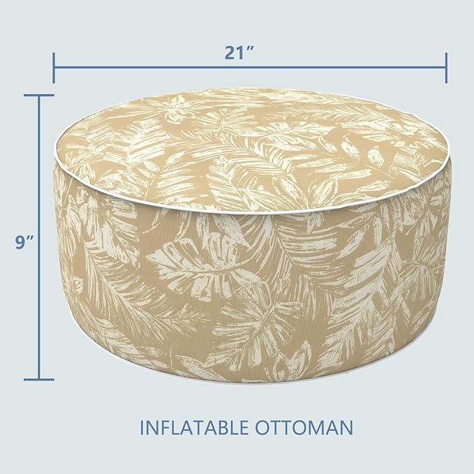 LVTXIII Inflatable Stool Ottoman Footrest with Handle, Decorative Fade-Resistant Foot Stool, Indoor or Outdoor Pouf for Home Garden and Camping Use, 21x21x9, Tropical Leaf Oat