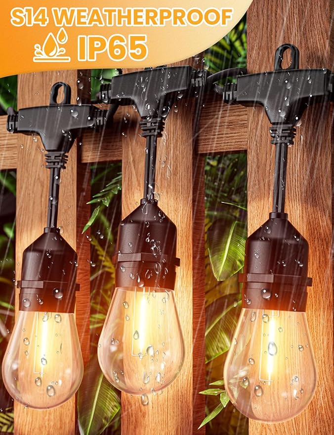 Svater Outdoor Led String Lights 36 FT, Patio Lights for Outside with 13pcs S14 Shatterproof Bulbs, 1 Watt E26 Dimmable, IP65 Waterproof, Commercial Grade Bistro Light 2700K Warm White