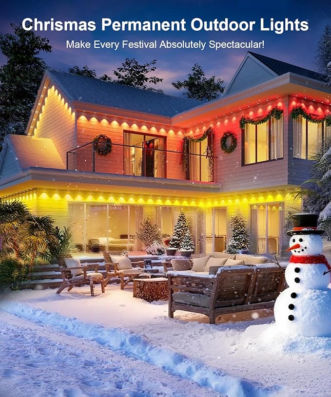 Fussion Permanent Outdoor Lights for House, 100ft RGB Halloween House Lights Outdoor with APP Remote Control, IP67 Waterproof Smart Eternity Eaves Lighting for Christmas, Holiday, Party, Daily