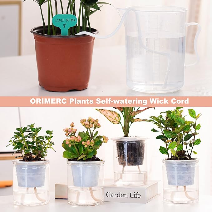 ORIMERC 2 inch Net Cups Pots 30 Pack with 30 feet Self Watering Wick & 30 Plant Labels for Hydroponics Aquaponics Planter Indoor Outdoor Growing Baskets Slotted Mesh UV Resistant & BPA Free