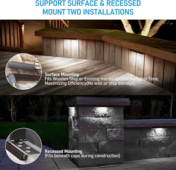 LEONLITE 8-Pack 12 Inch LED Hardscape Lighting, Update Retaining Wall Lights, LED Landscape Lighting, 12-24V AC/DC Paver Light Low Voltage, 3W/5W/7W Dimmable Outdoor Step Lights, 5000K Daylight, ETL