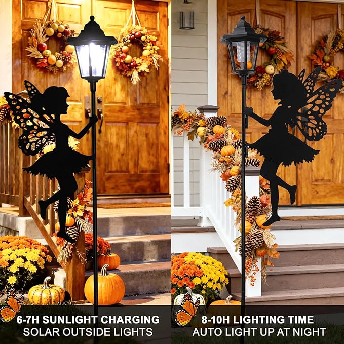 ZKLiLi Fairy Solar Garden Light,Outdoor Garden Fairy Decor Waterproof Large Hanging Lantern Decorations for Patio Yard Porch Lawn Pathway Statues Outdoor Decor Gifts（White Light）