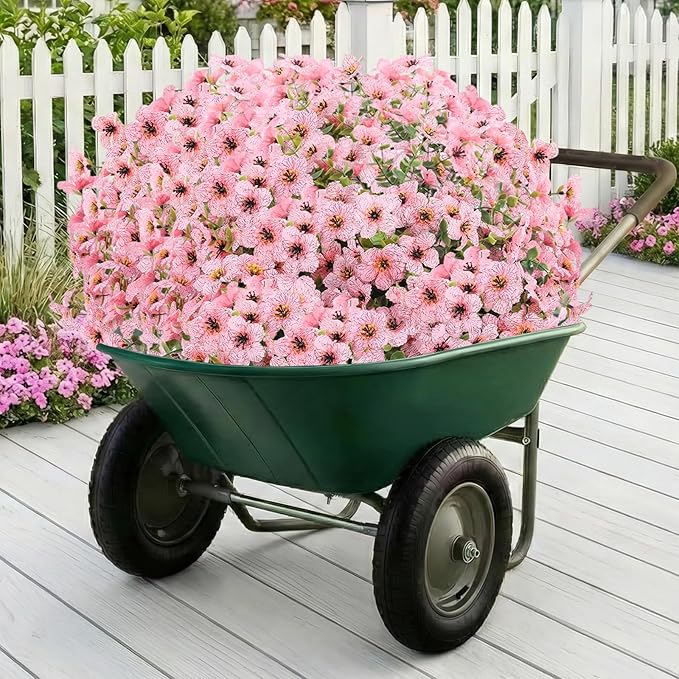 Artificial Flowers for Outdoor Indoor,Silk Flowers No Fade Fake Plastic Flowers Faux Plants for Outdoors Outside Front Porch Hanging Planter Window Box Garden Home Decoration,13 Bundles(Pink)