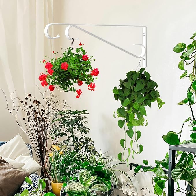 Plant Hangers Outdoor (2 Pack-15.5 Inch White) Plant Hooks Heavy Duty Iron Plant Hanger Hook for Wall, Hanging Plant Bracket for Planters, Bird Feeders, Lanterns, Wind Chimes, Outdoor