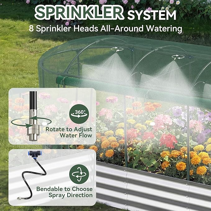 Raised Garden Bed with Self-Watering System, 8x3x1 ft Elevated Planter Boxes Outdoor with Mesh Cover, Oval Galvanized Raised Beds for Gardening,Vegetables,Flowers, Backyard, Patio